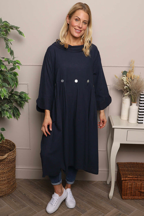 Cromer Button Detail Linen Dress Navy - Image 2