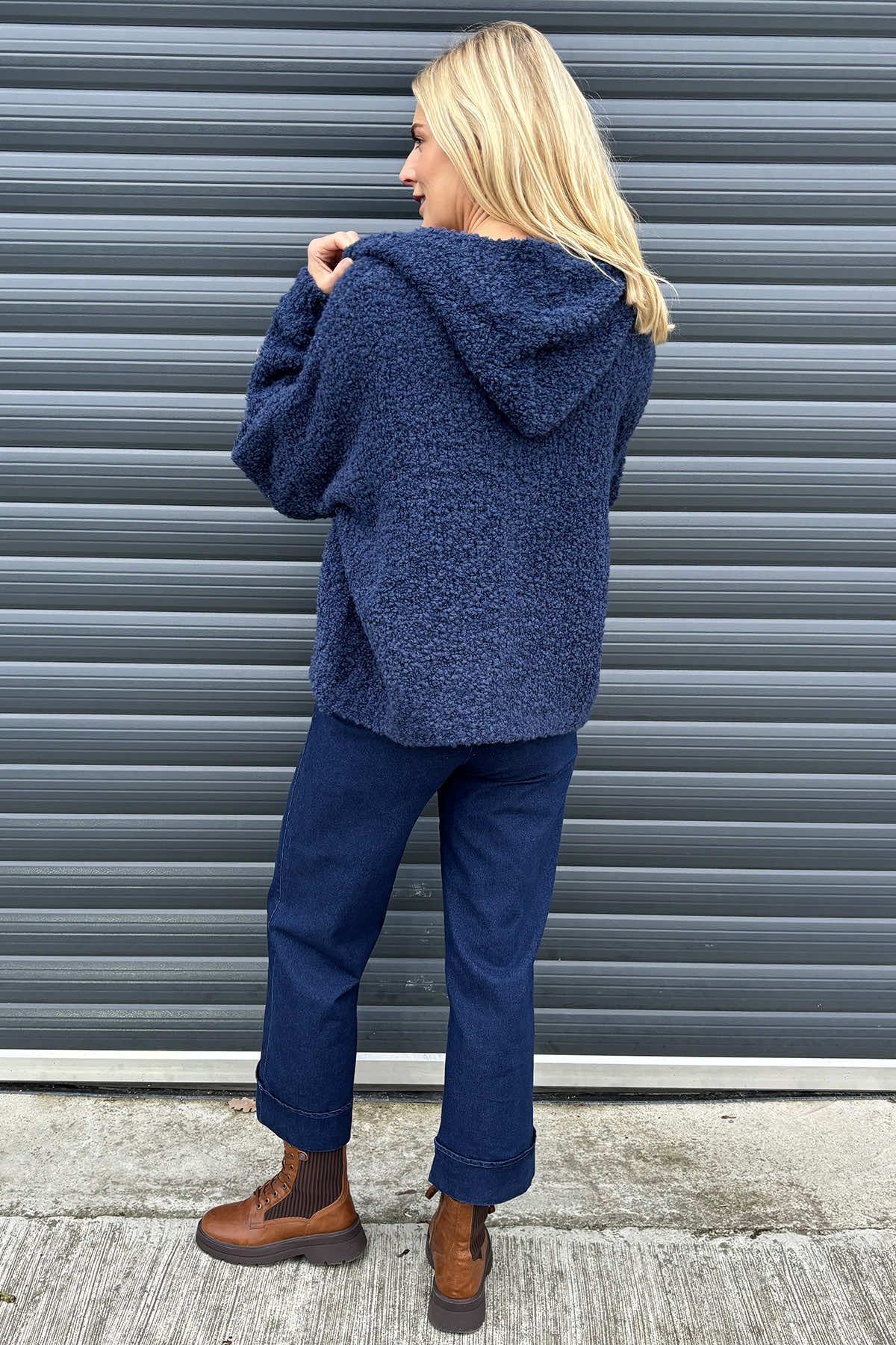 Joelle Hooded Boucle Cardigan Navy