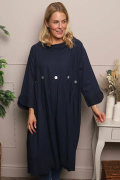 Cromer Button Detail Linen Dress Navy