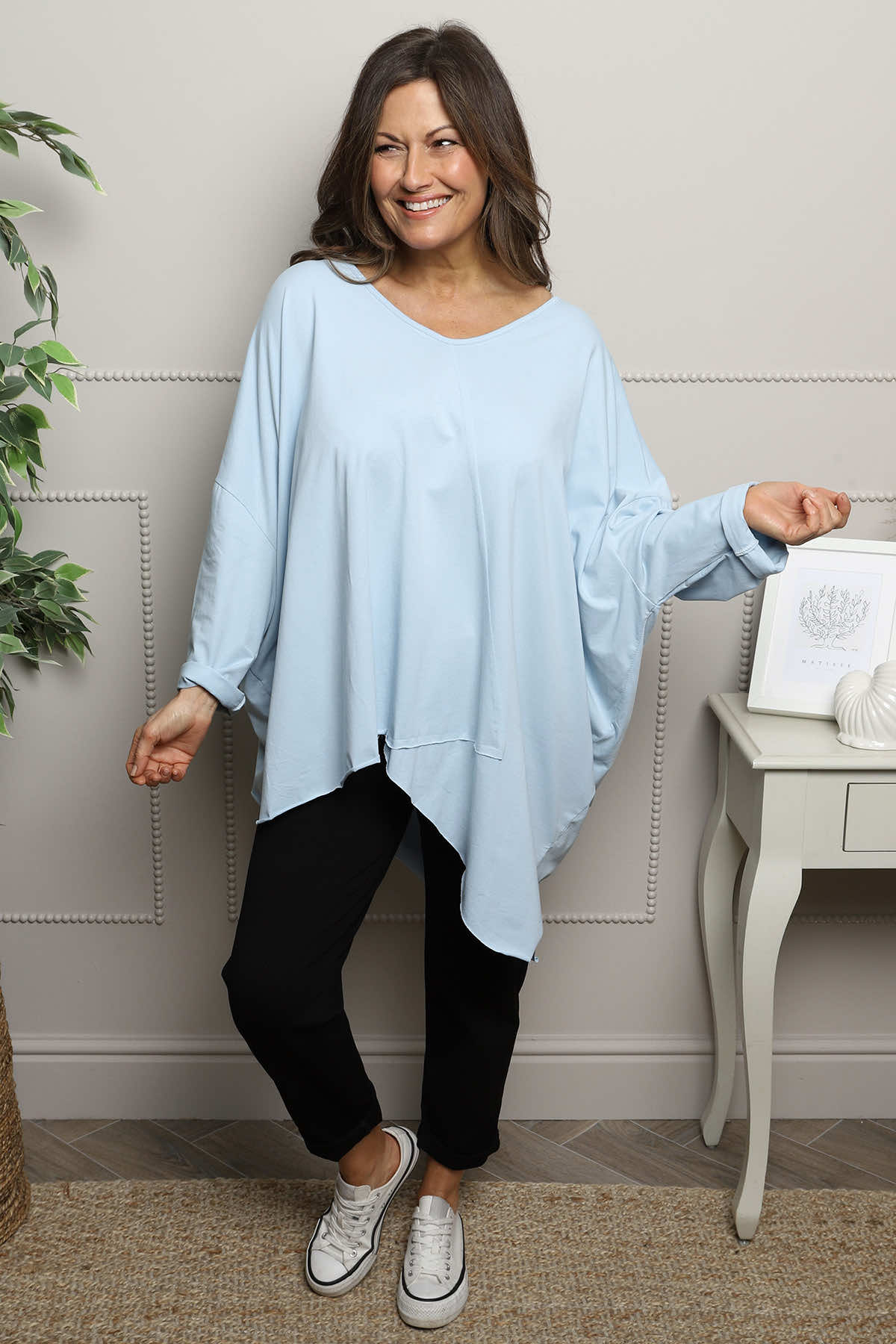 Jodie Dip Side Cotton Top Light Blue