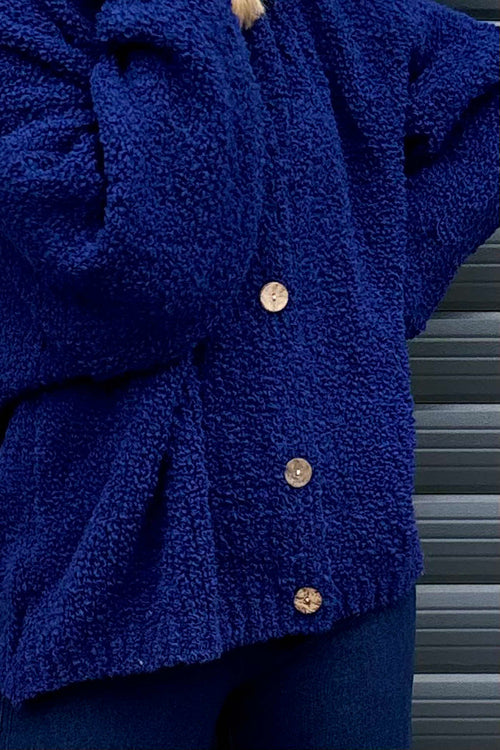 Joelle Hooded Boucle Cardigan Royal Blue - Image 3