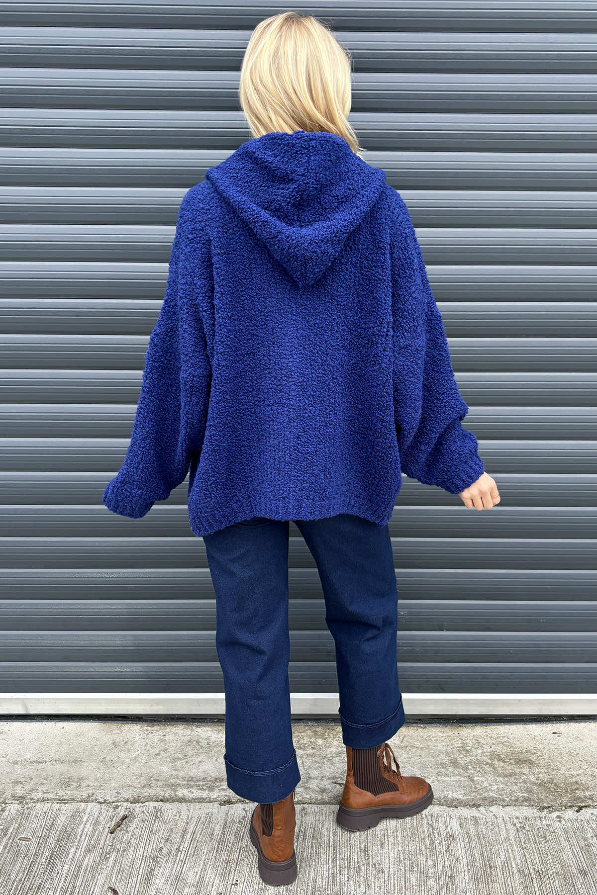 Joelle Hooded Boucle Cardigan Royal Blue