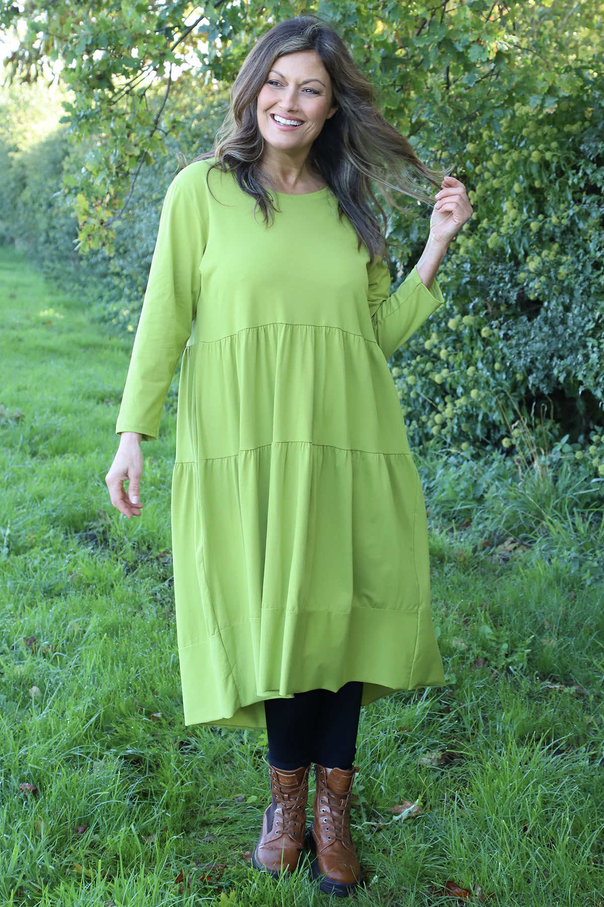 Callady Tiered Cotton Dress Green