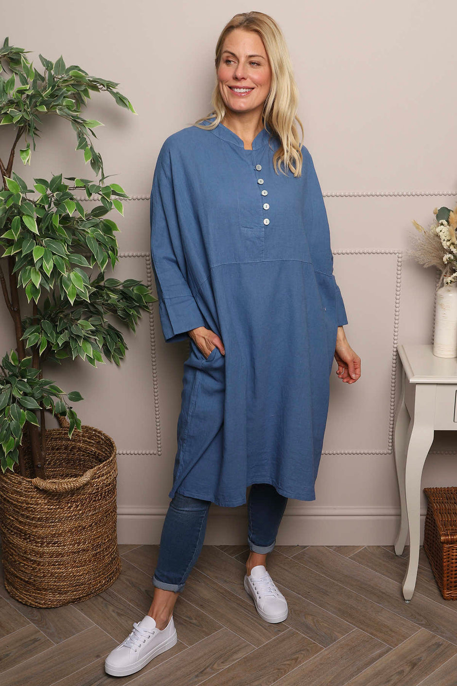 Helena Linen Dress Blue