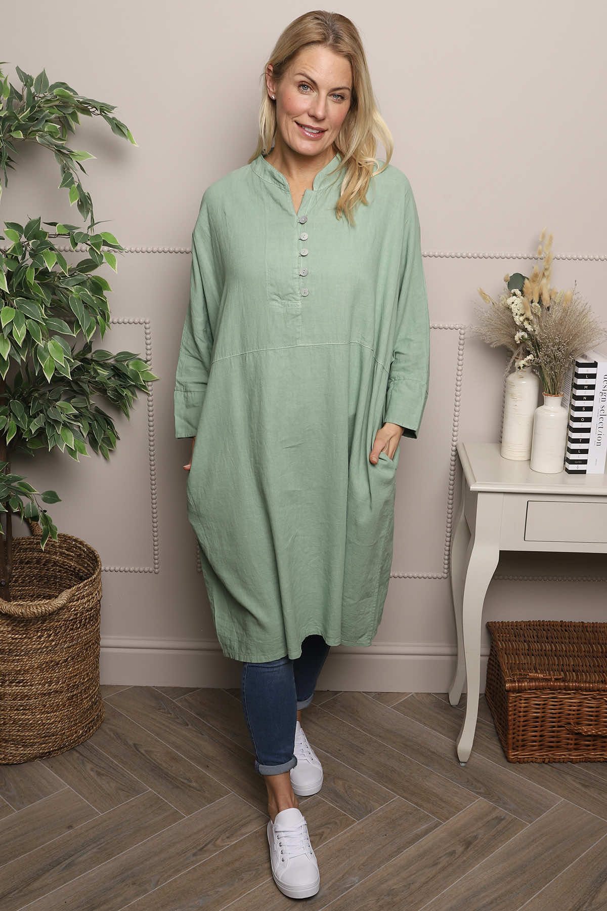 Helena Linen Dress Green