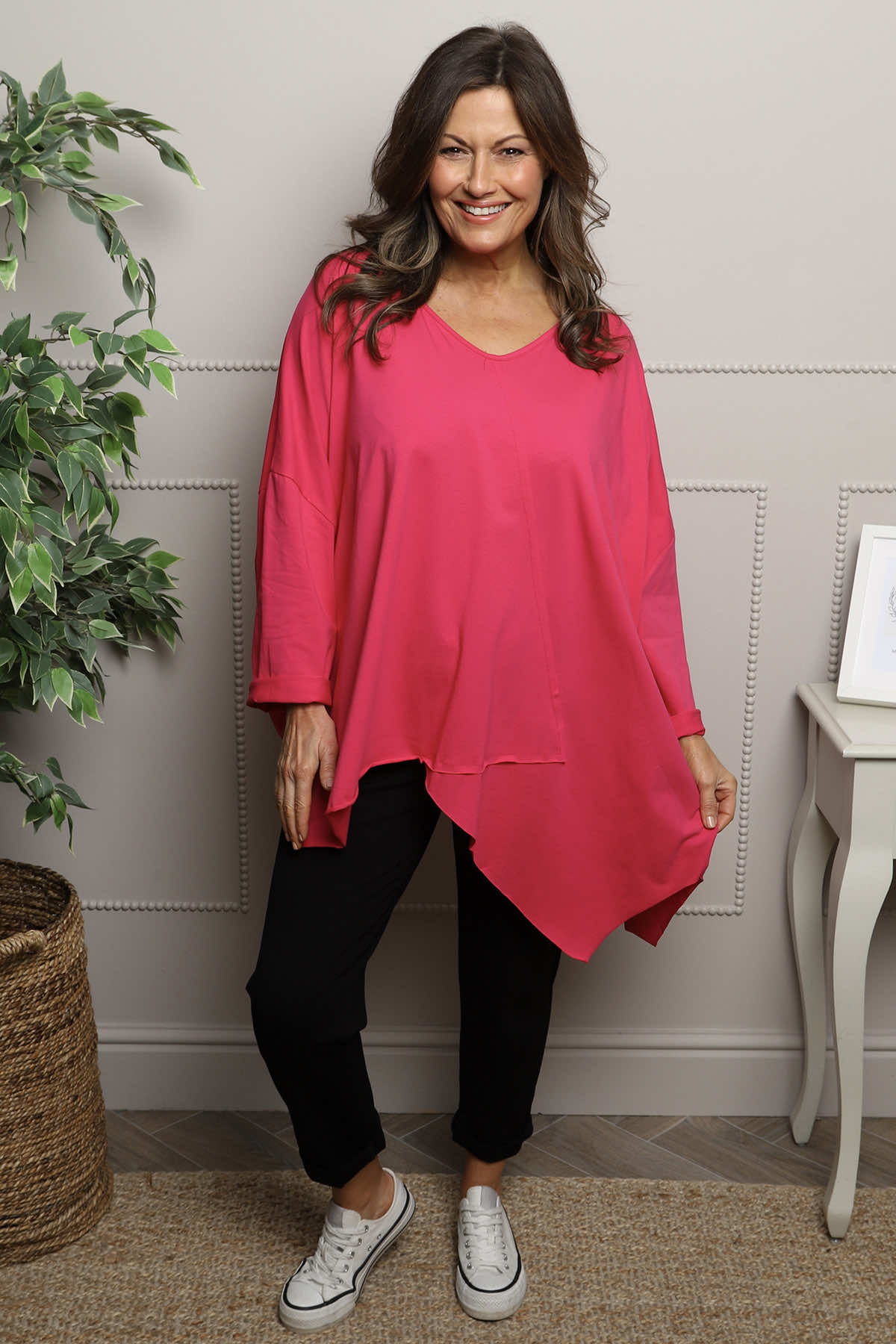 Jodie Dip Side Cotton Top Fuchsia