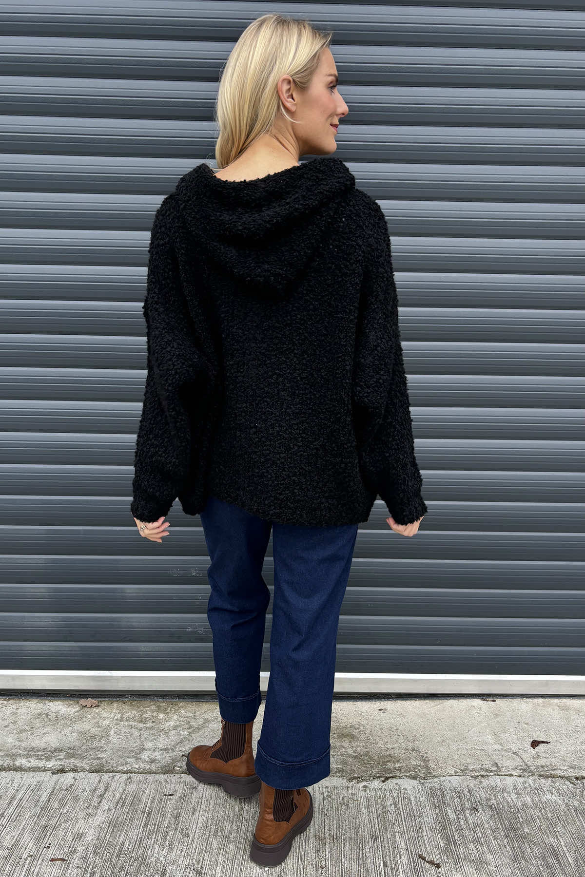 Joelle Hooded Boucle Cardigan Black