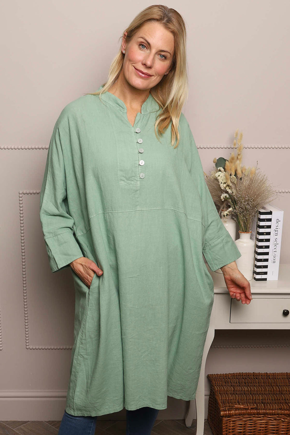 Helena Linen Dress Green