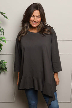 Carey Frill Cotton Top Charcoal
