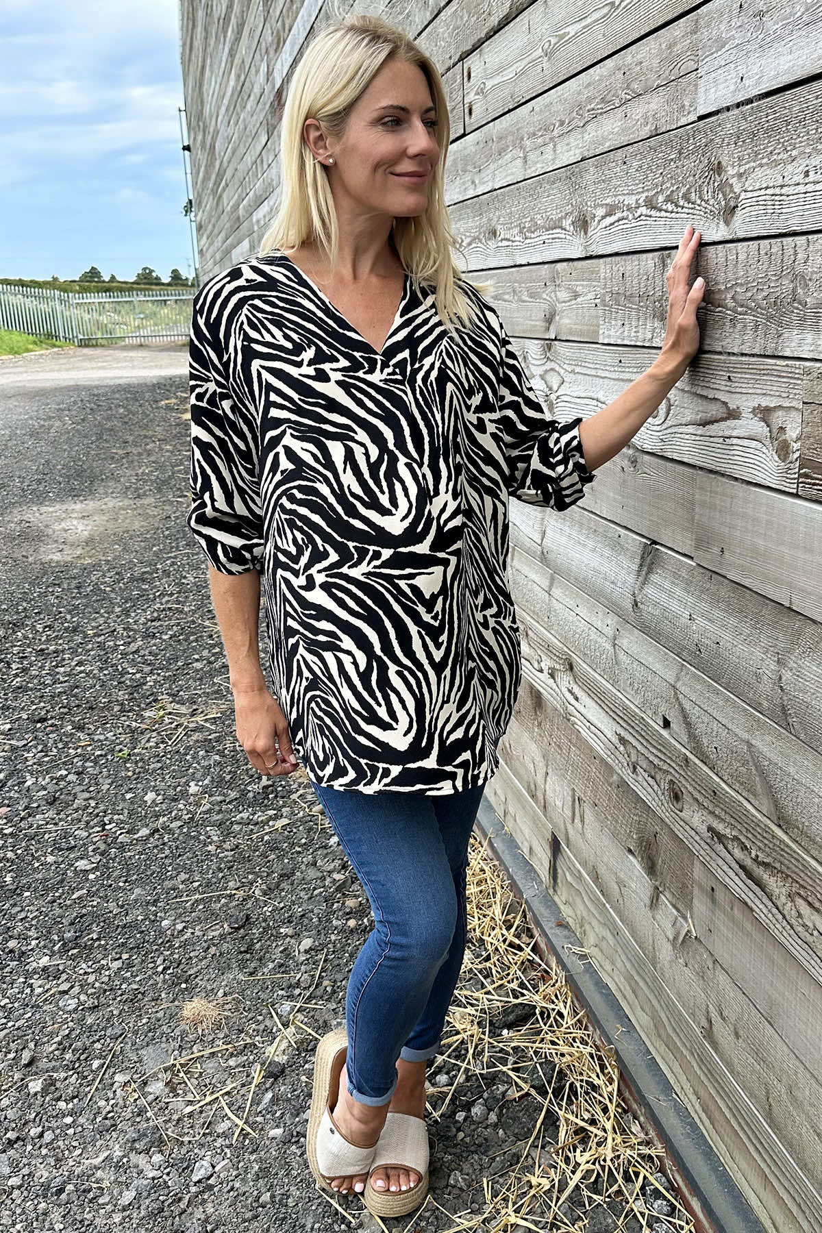 Pippa Zebra Print Top Stone