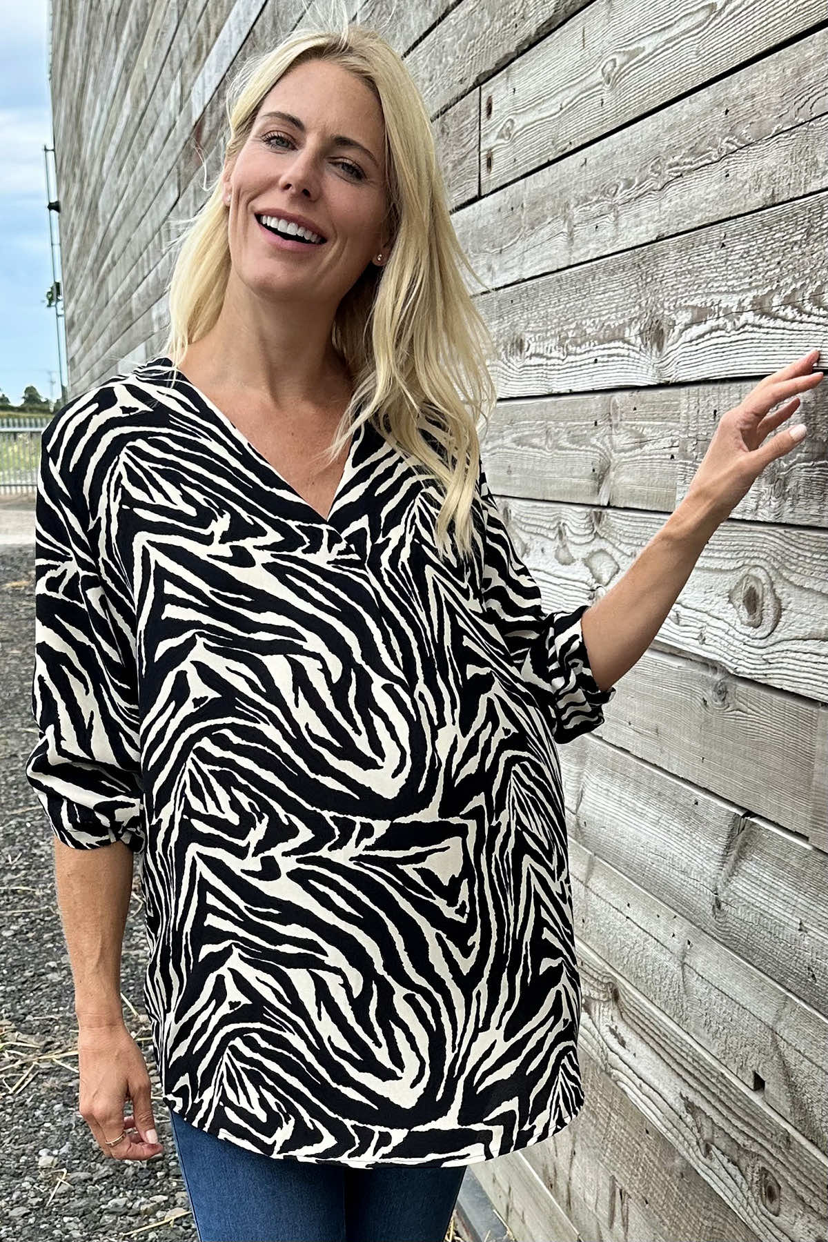 Pippa Zebra Print Top Stone