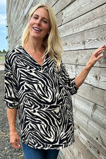 Pippa Zebra Print Top Stone Stone - Pippa Zebra Print Top Stone