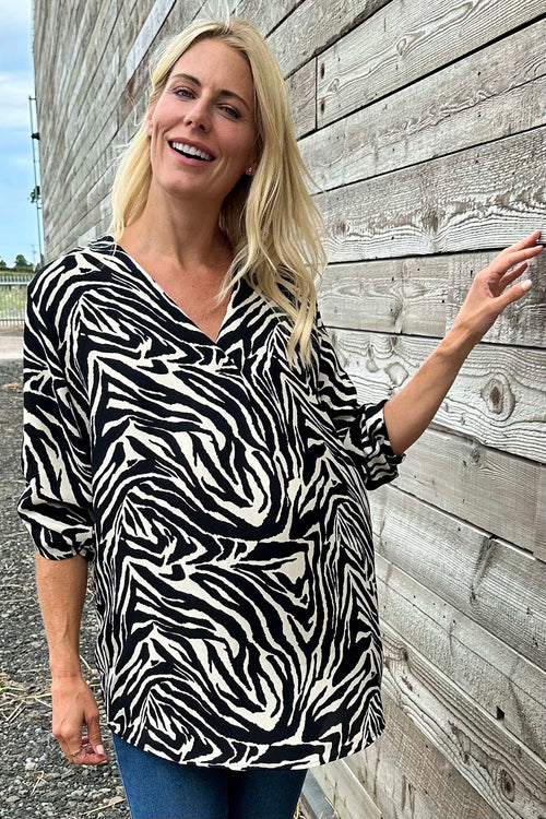 Pippa Zebra Print Top Stone