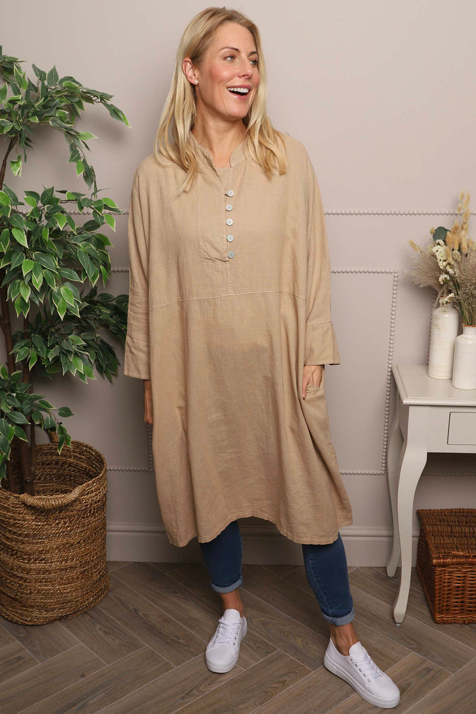 Helena Linen Dress Camel