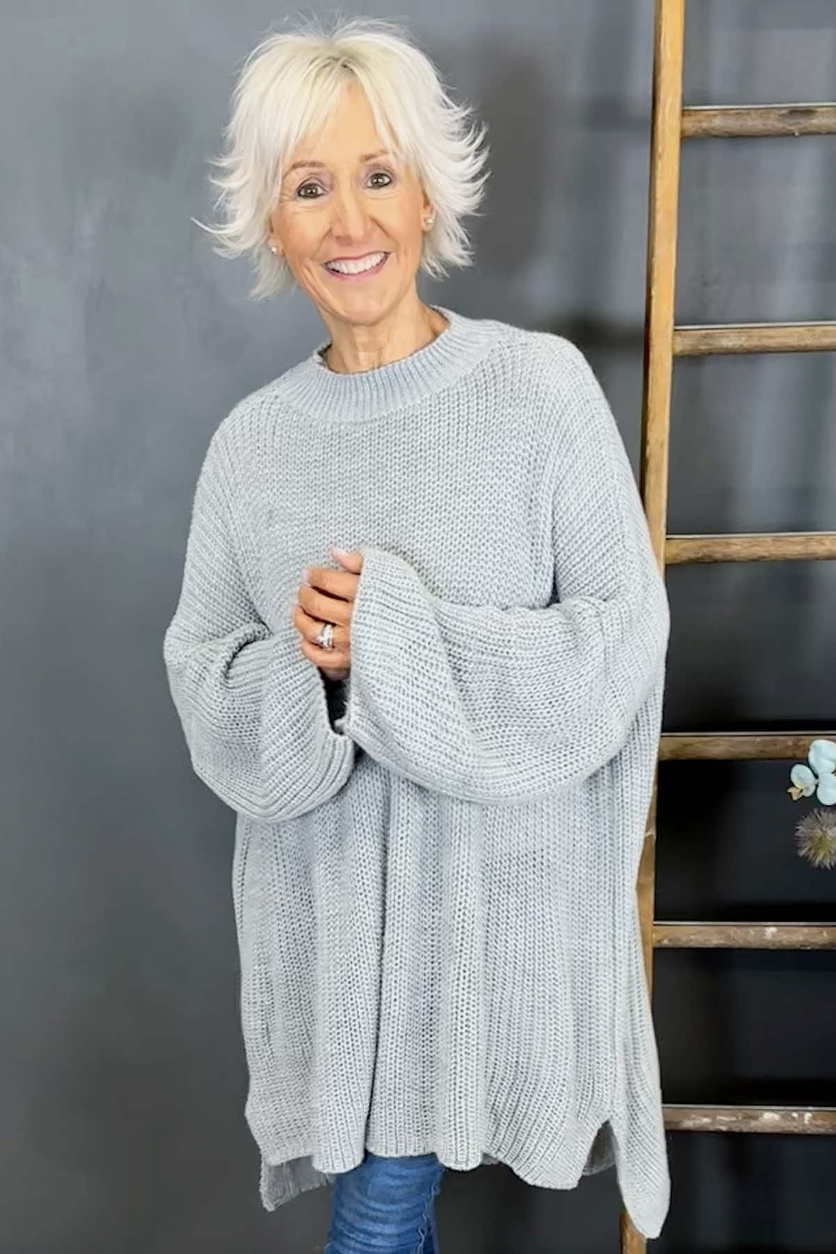 Gretchen Dipped Knitted Jumper Grey