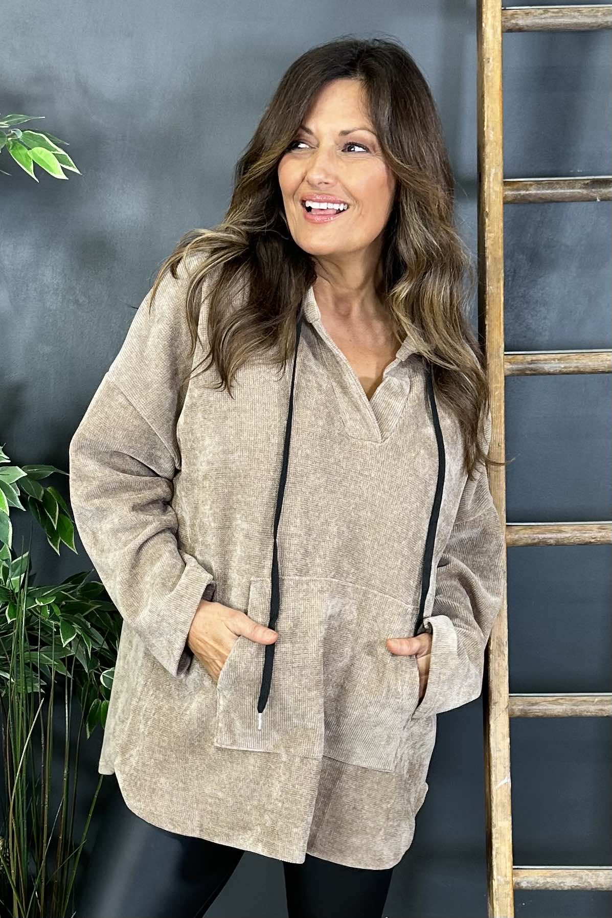 Melanie Hooded Top Camel