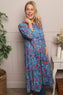 Eleni Floral Print Linen Dress Blue