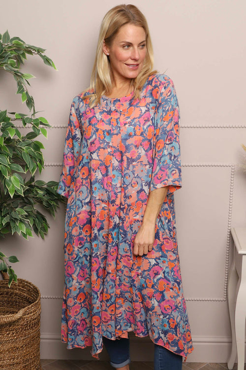 Eleni Floral Print Linen Dress Orange - Image 2