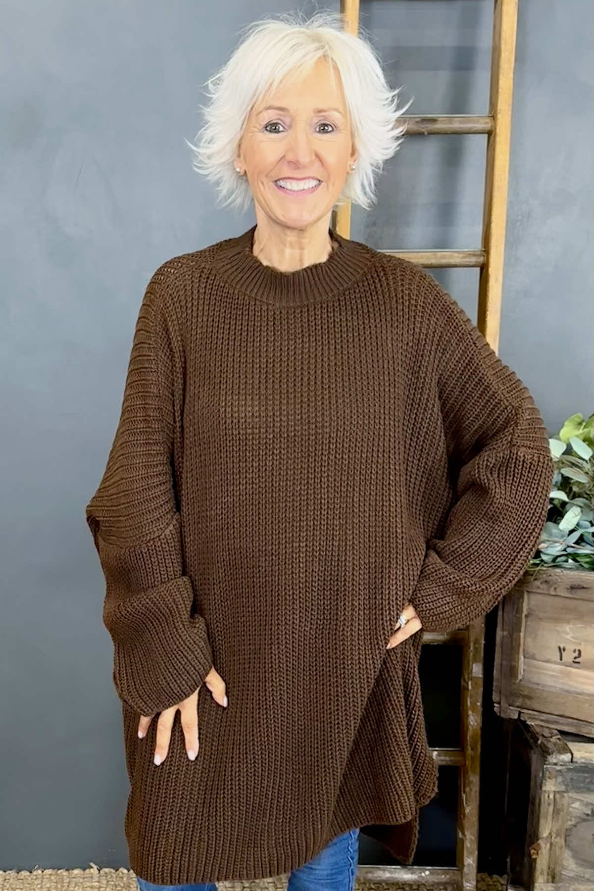 Gretchen Dipped Knitted Jumper Cocoa