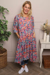 Eleni Floral Print Linen Dress Orange