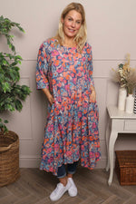 Eleni Floral Print Linen Dress Orange Orange - Eleni Floral Print Linen Dress Orange