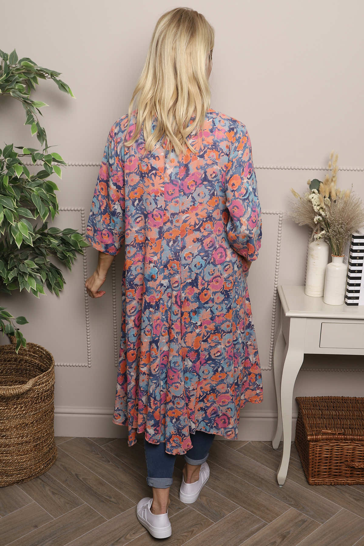 Eleni Floral Print Linen Dress Orange