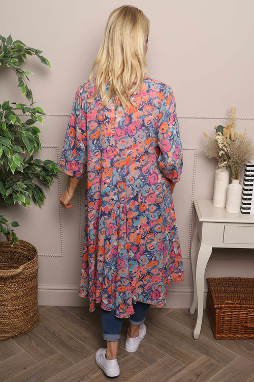 Eleni Floral Print Linen Dress Orange - Image 4