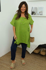 Bridget Button Linen Top Olive Olive - Bridget Button Linen Top Olive