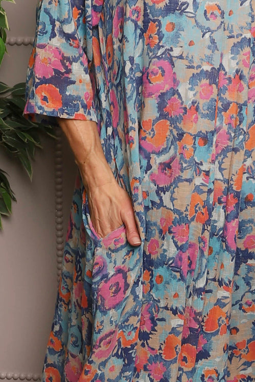 Eleni Floral Print Linen Dress Camel - Image 3