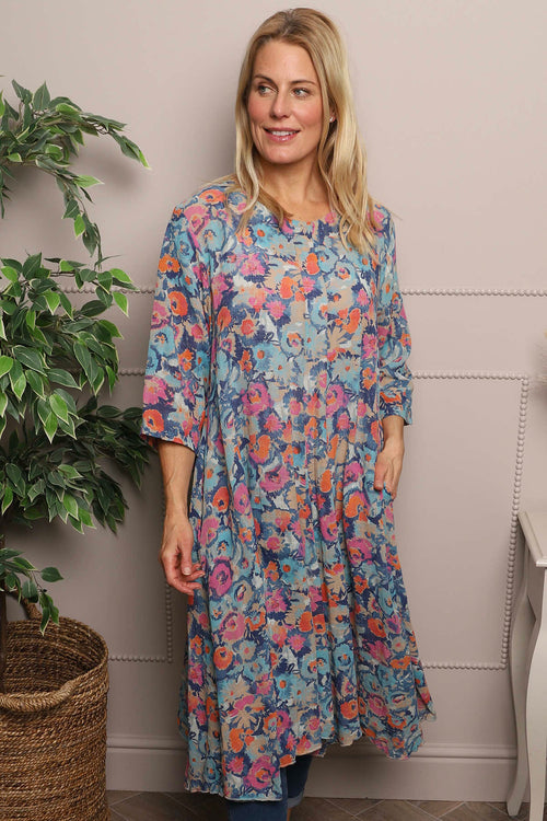 Eleni Floral Print Linen Dress Camel - Image 2