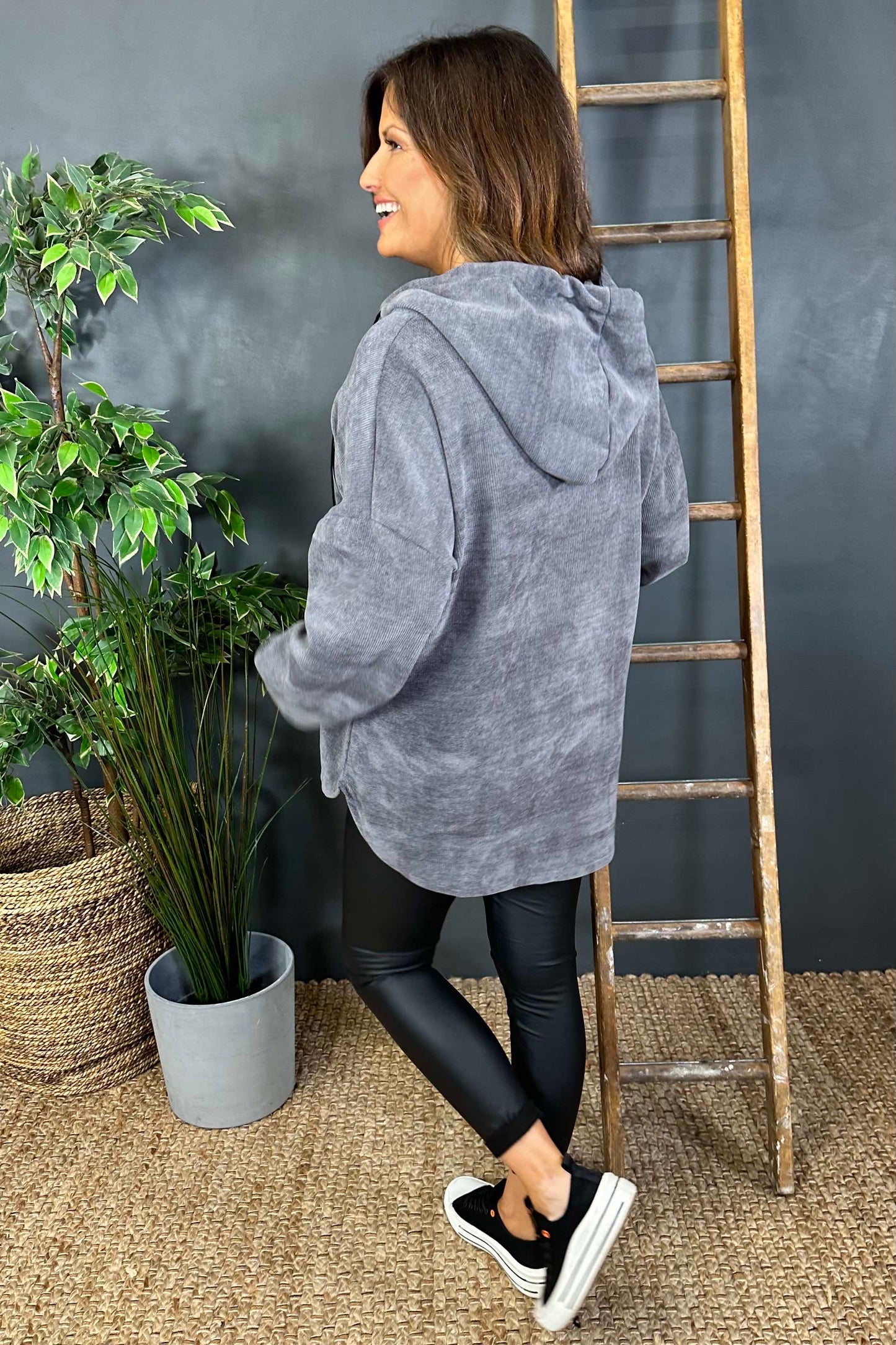 Melanie Hooded Top Mid Grey