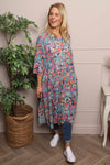Eleni Floral Print Linen Dress Camel