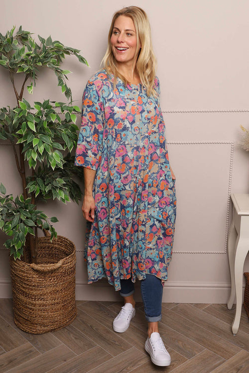 Eleni Floral Print Linen Dress Camel - Image 1
