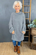 Gretchen Dipped Knitted Jumper Mid Grey Mid Grey - Gretchen Dipped Knitted Jumper Mid Grey