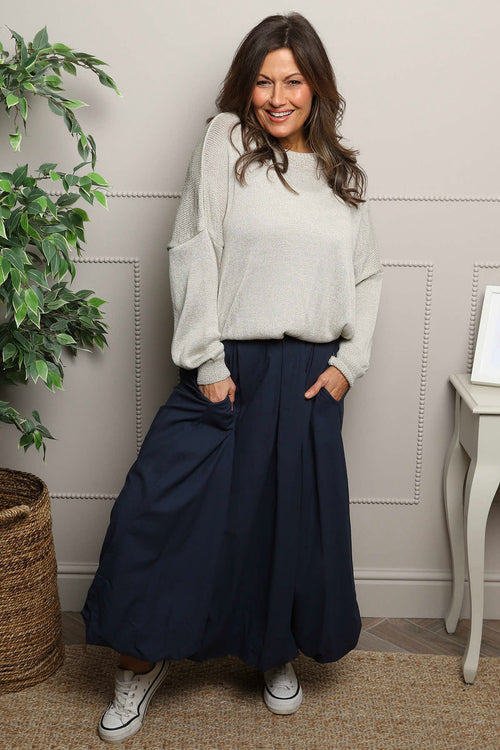 Wilfreda Puffball Cotton Skirt Navy - Image 1