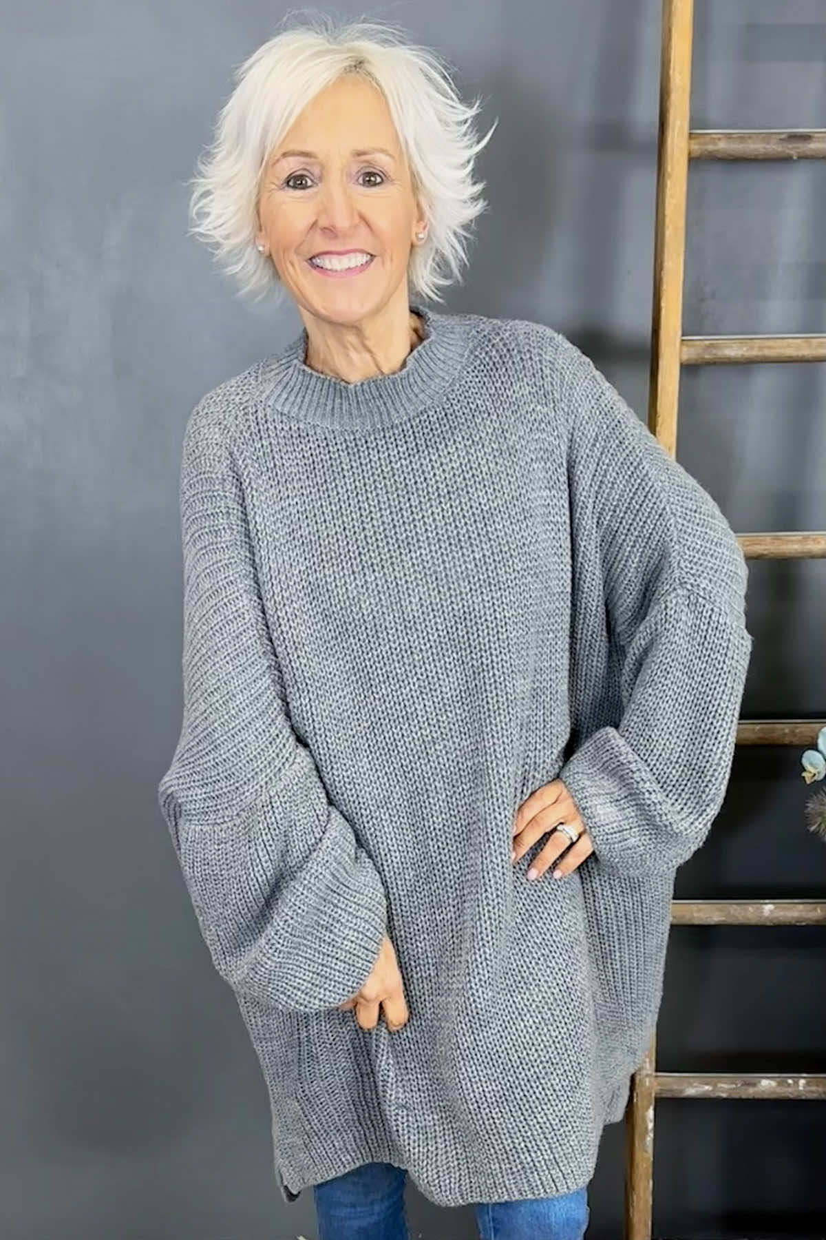 Gretchen Dipped Knitted Jumper Mid Grey