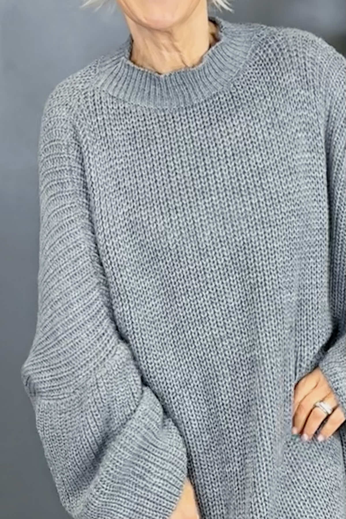 Gretchen Dipped Knitted Jumper Mid Grey