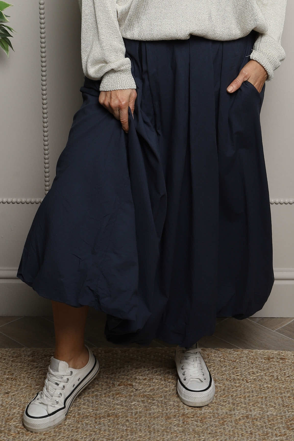 Wilfreda Puffball Cotton Skirt Navy