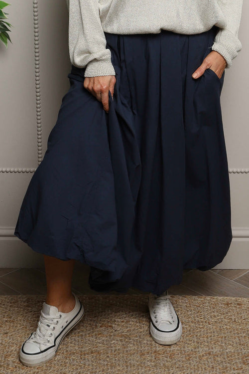 Wilfreda Puffball Cotton Skirt Navy - Image 2