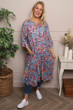 Eleni Floral Print Linen Dress Pink