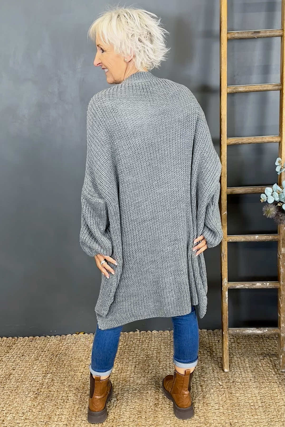 Gretchen Dipped Knitted Jumper Mid Grey