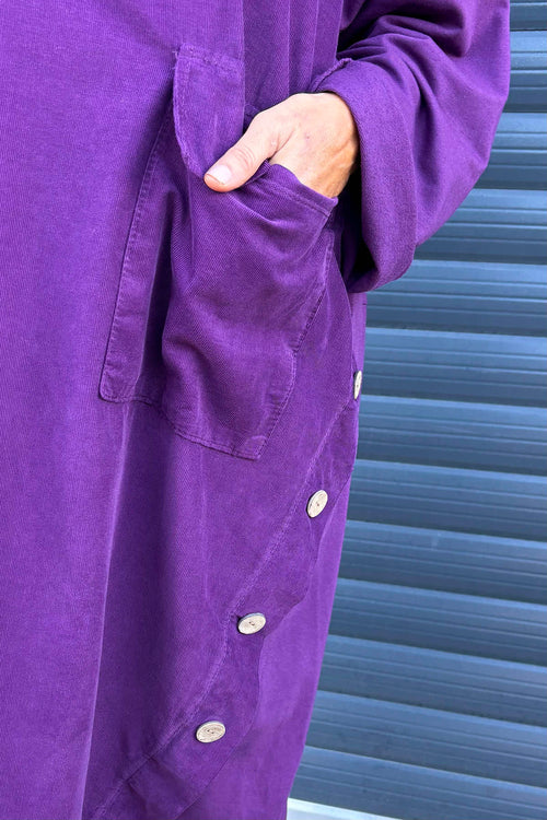 Esther Button Detail Cotton Dress Purple - Image 3