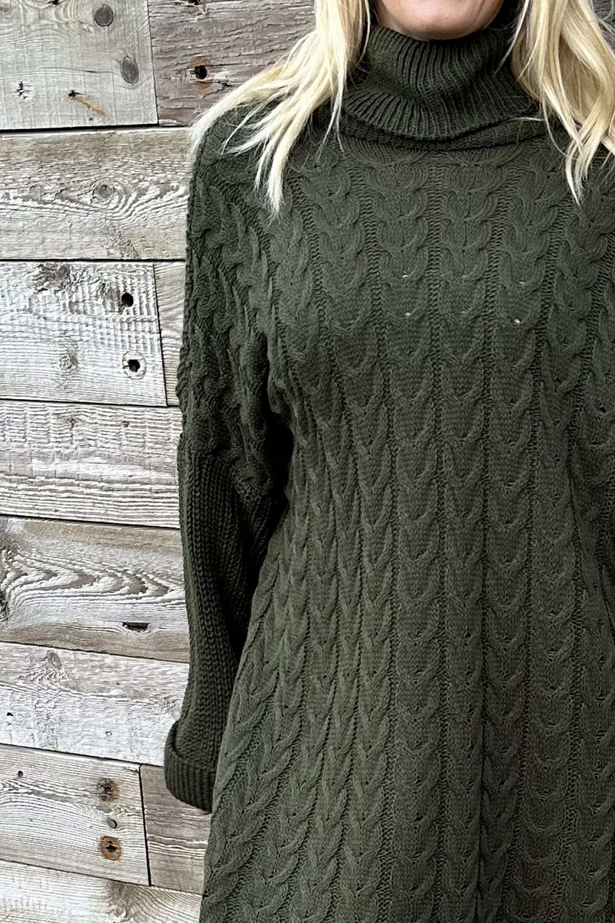 Clover Cable Knit Tunic Khaki