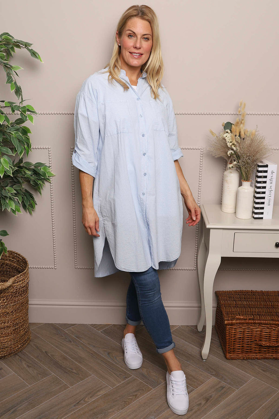 Amelia Stripe Cotton Shirt Light Blue