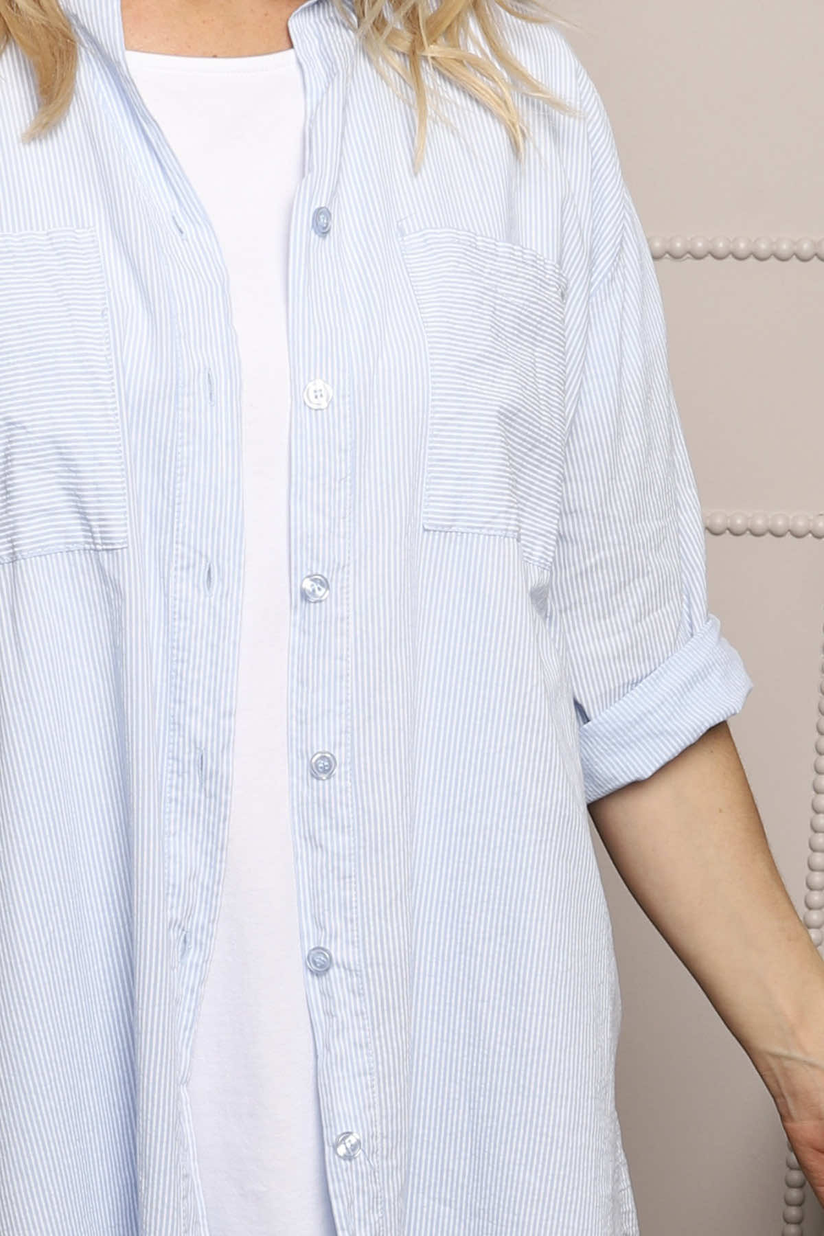 Amelia Stripe Cotton Shirt Light Blue