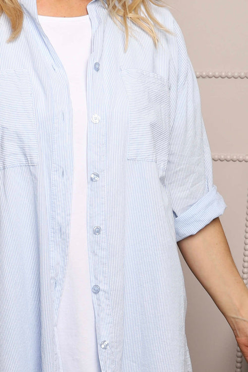 Amelia Stripe Cotton Shirt Light Blue - Image 3