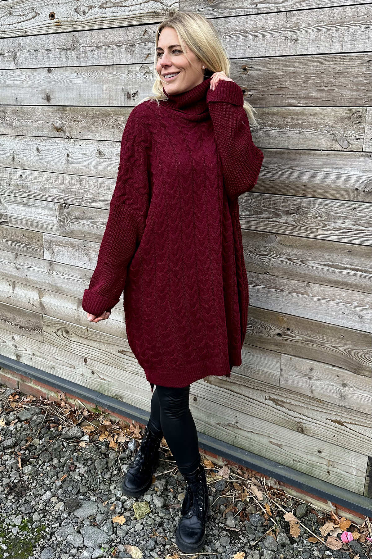 Clover Cable Knit Tunic Wine