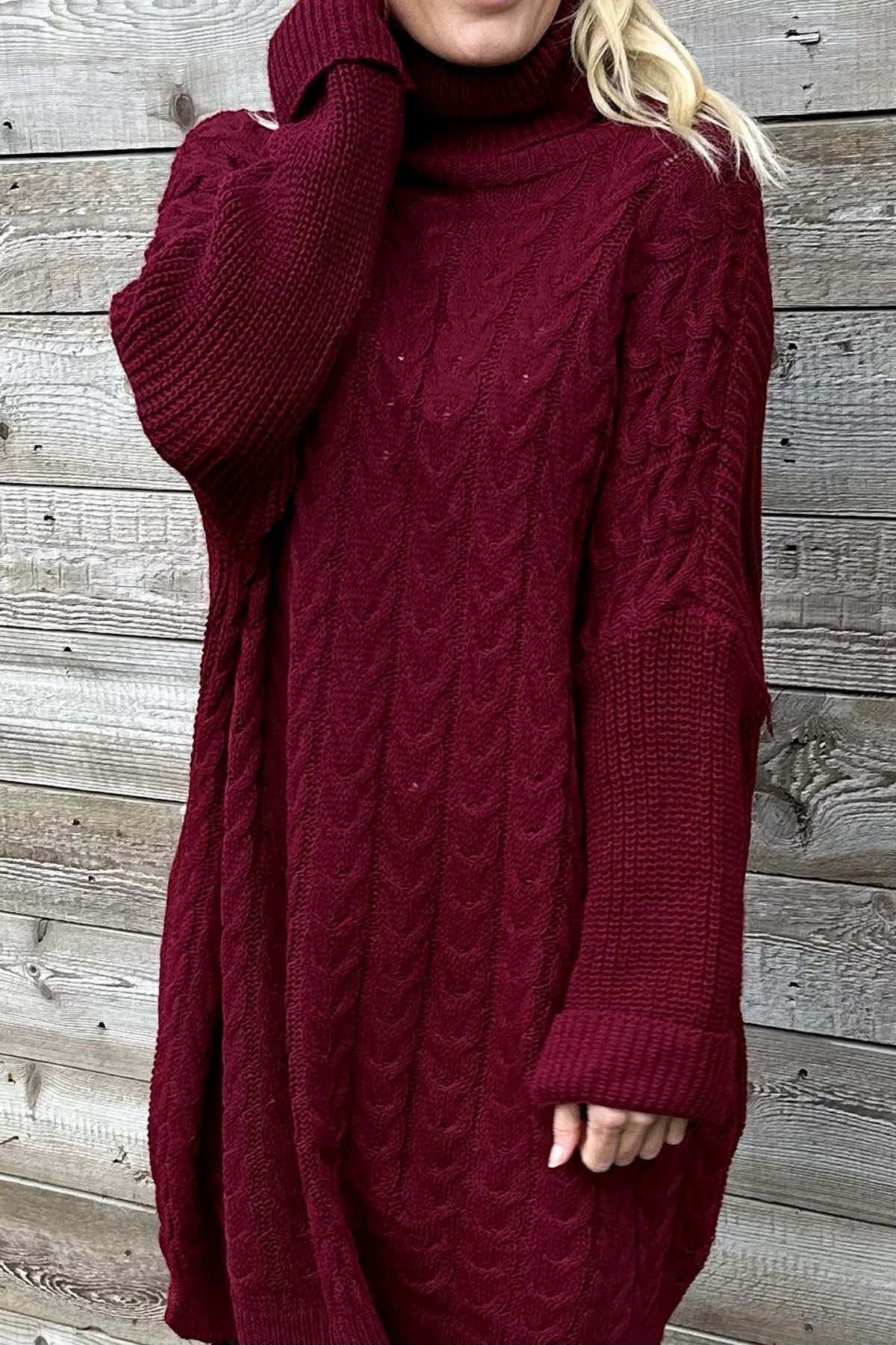 Clover Cable Knit Tunic Wine