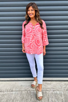 Assisi Circle Detail Cotton Top Coral