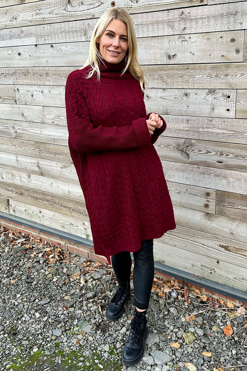 Clover Cable Knit Tunic Wine - Image 3